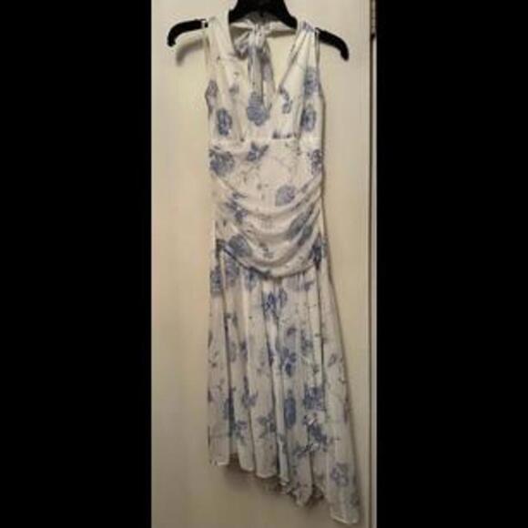 Dresses & Skirts - Floral Dreams: A White and Blue Dress for Your Perfect Homecoming or Party